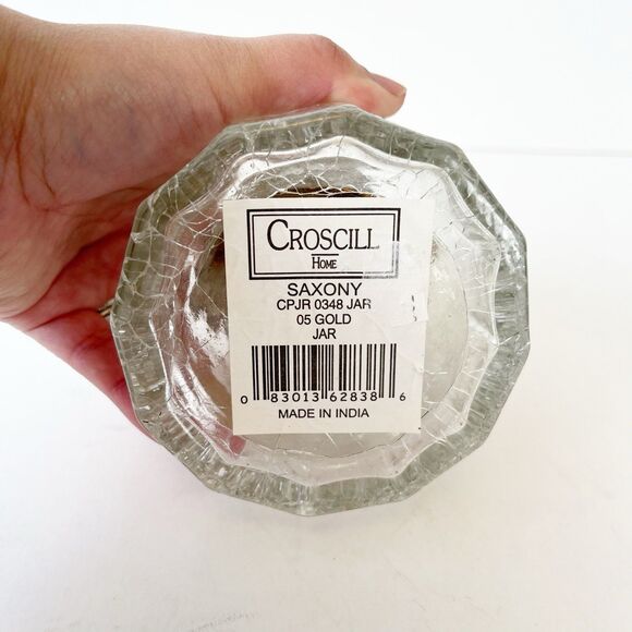 Vintage 1980s Croscill Home Saxony Gold Lid Crackle Glass Jar 5.5 in Storage - Picture 6 of 8